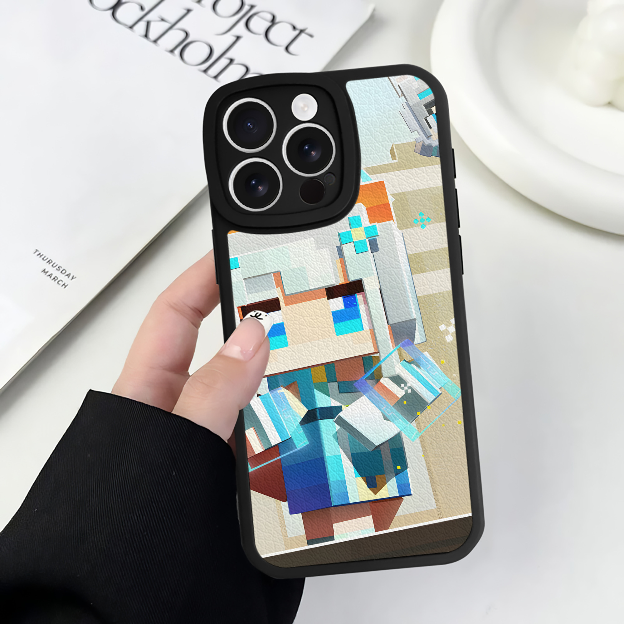 （画像用） マインクラフト ブロックの世界 Minecraft MC Block world 【iPhone 16シリーズ対応】シリコンスマホケース（レザー調） 材質：シリコン